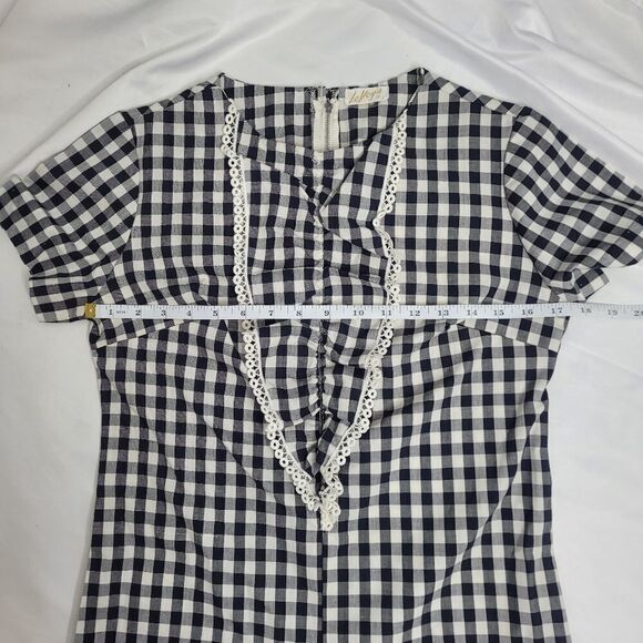 VINTAGE 60s romper black and white check plaid ruffled shorts S - Picture 5 of 12